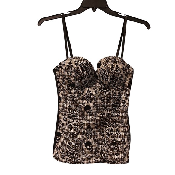 Spirit Sexy Size L Damask Skulls Flocked Bustier corset pinup Boudoir‎ Black - Picture 1 of 7